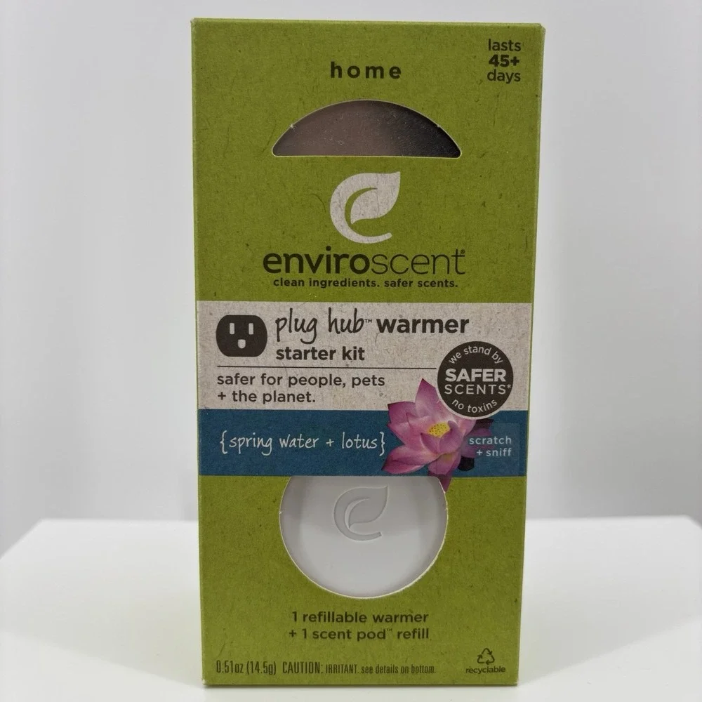 Enviroscent Plug Hub Warmer Kit Spring Water & Lotus + Scent Pod Refill Lot Of 3